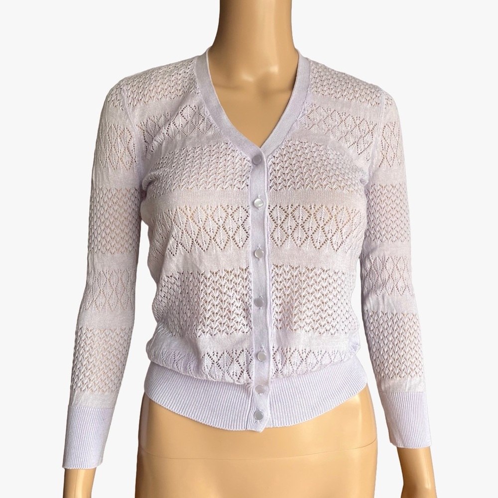 Alfred Sung Lace Knit Cardigan XS Lavender Button Front